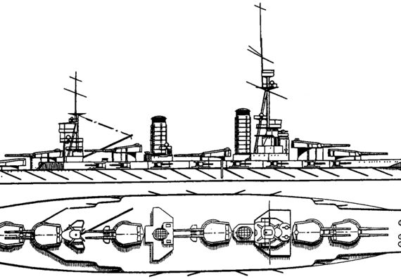 Боевой корабль IJN Fuso 1915 [Battleship] - чертежи, габариты, рисунки